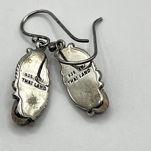 Red Oval Coral Leaf Design Dangle  Drop Earrings BBJ for JTV Sterling Silver - Picture 6 of 7